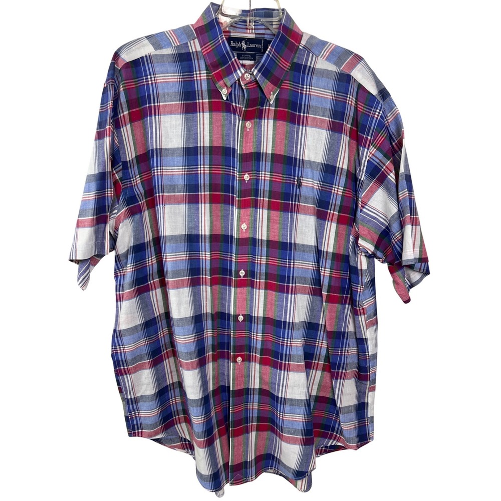 Ralph Lauren Button Up Mens XL Multicolor Plaid Blaire SS Cotton Shirt E10